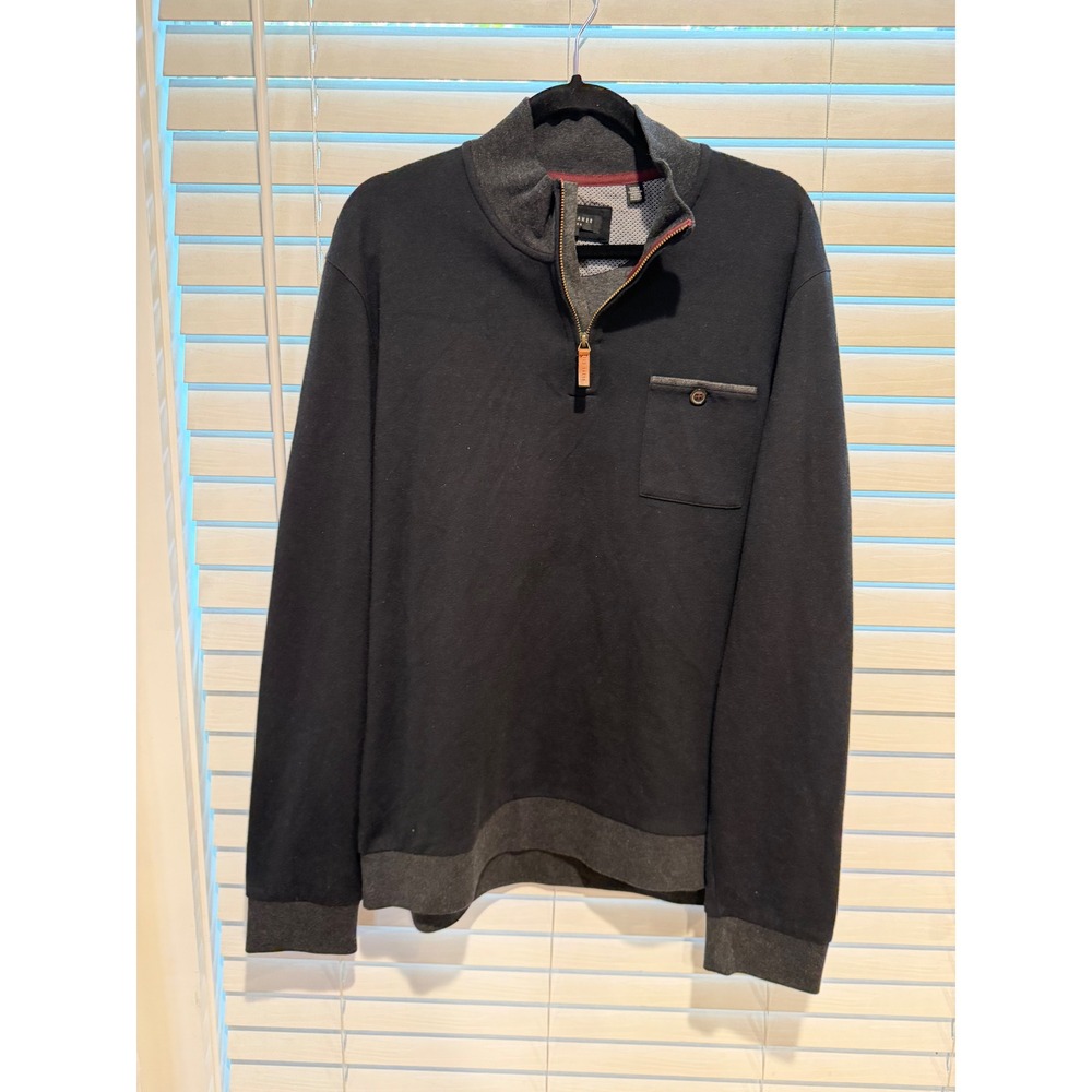 Ted Baker London Mens Bevynil Quarter Zip Pullover Navy Blue Grey Size 7 XXL‎
